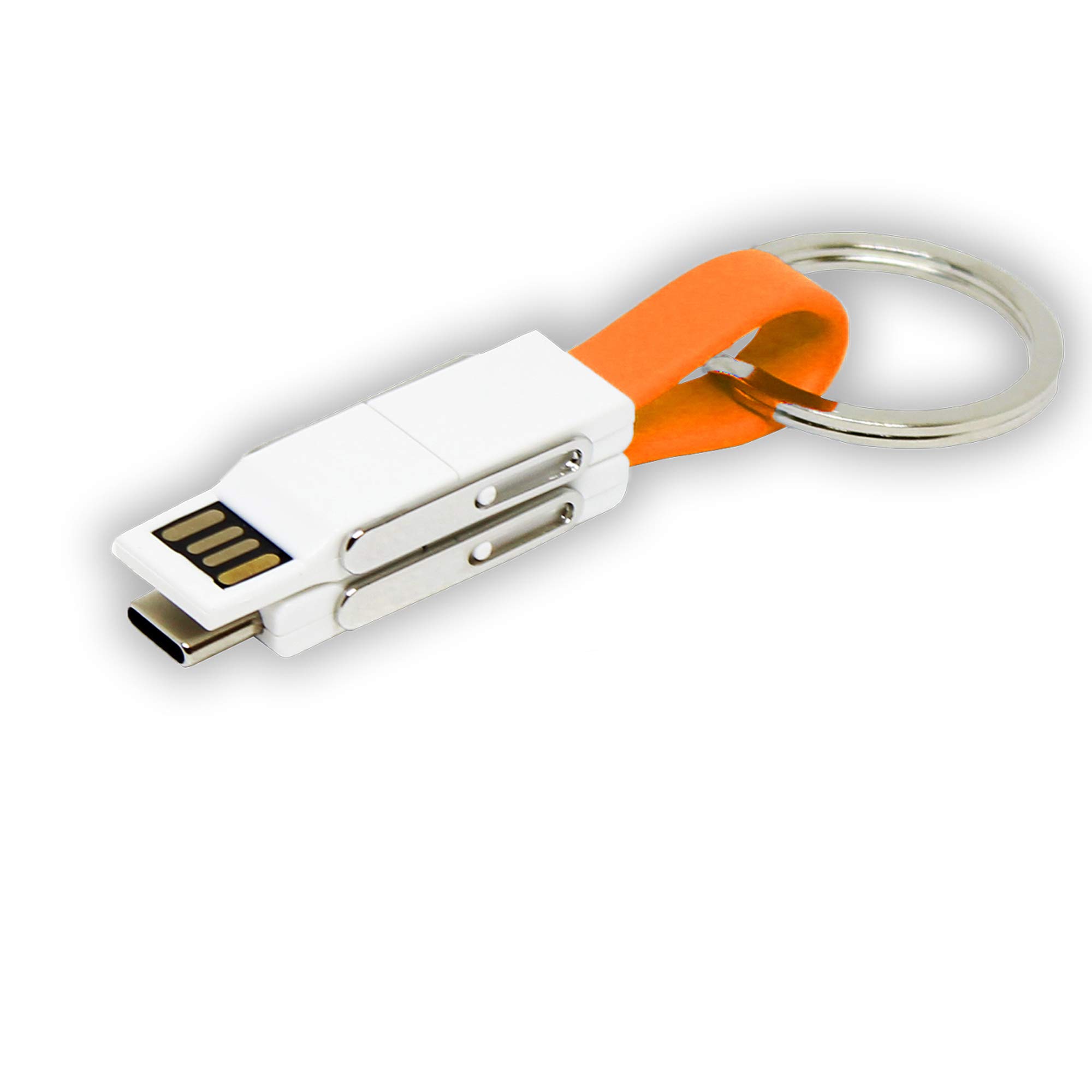 SEANADO 3 in 1 Multi Charging Cable Portable Keychain Charger Travel Short Mini Data Cables Line OTG Type C Micro USB Compatible with All Smart Phone 6/7/8/Xs Max S9/10 note9 Android (Orange)