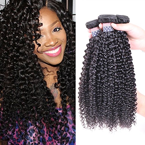 BLY Curly Human Hair Bundles 8A Malaysian Remy Virgin Kinky Curly Hair Extension Weave For Black Women 4 Bundles 400g Unprocessed Natural Black Color (8 10 12 14inches)
