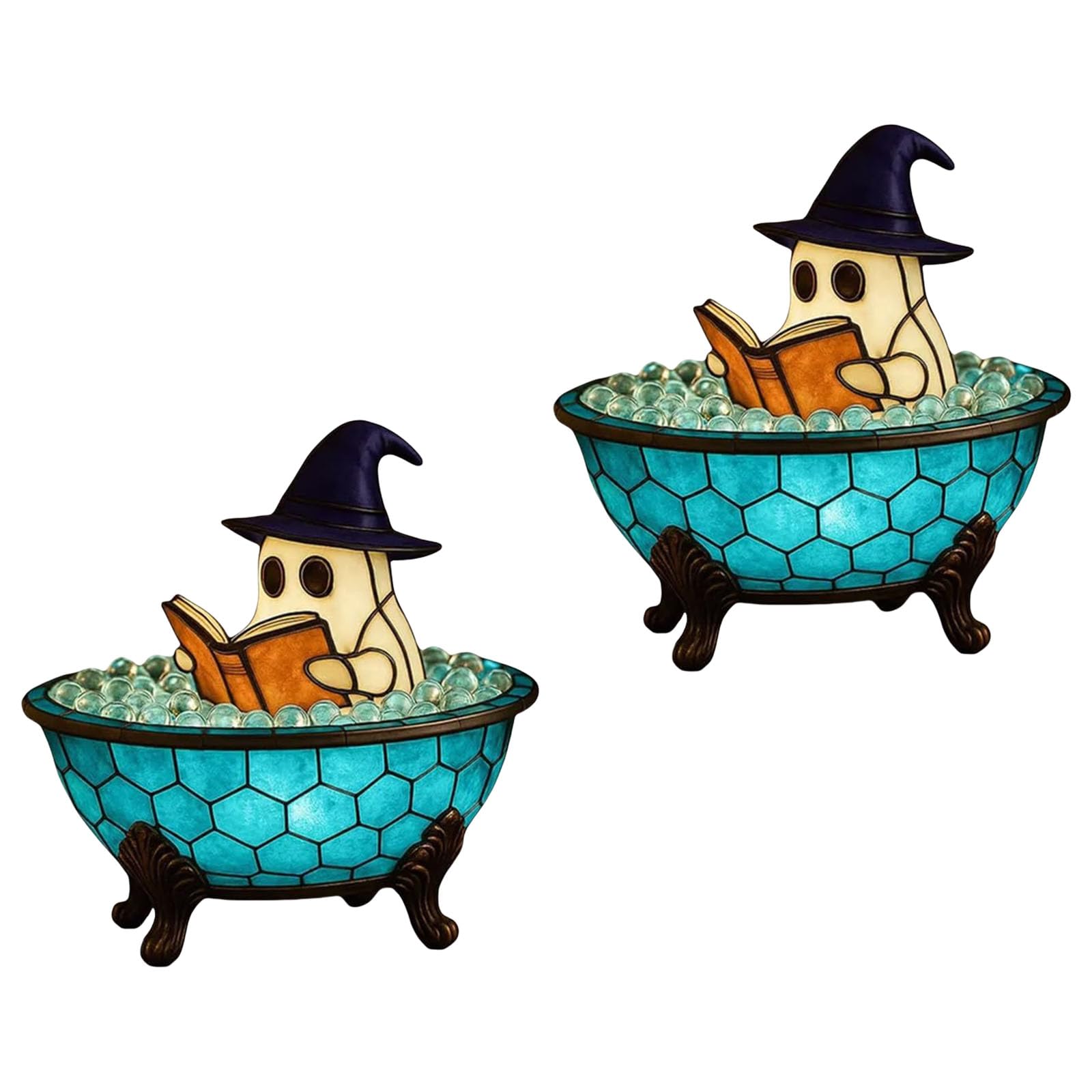 Jazuaiao 2Pcs Halloween Ghostly Bubble Bath LED Nightlight, Table Lamp for Bedroom Bathroom Party Decorations Ghostly LED Bathroom Light