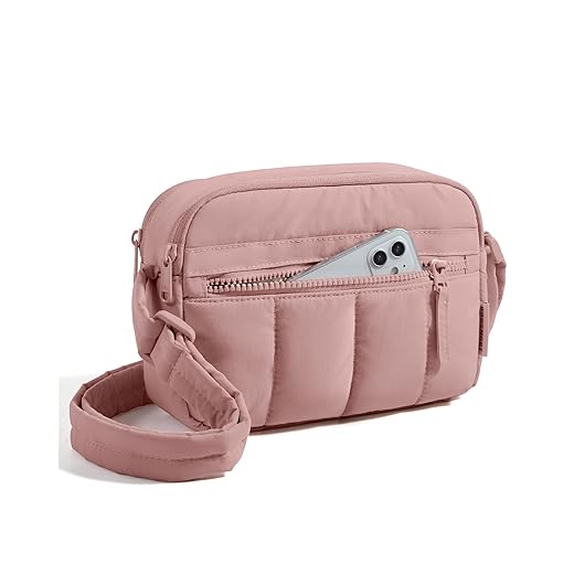 BAGSMART Cross Body Purse, Mini Crossbody Bags for Women Travel Purse, Puffy Shoulder Handbag Wallet with RFID Blocking Slots, Dark Pink-small