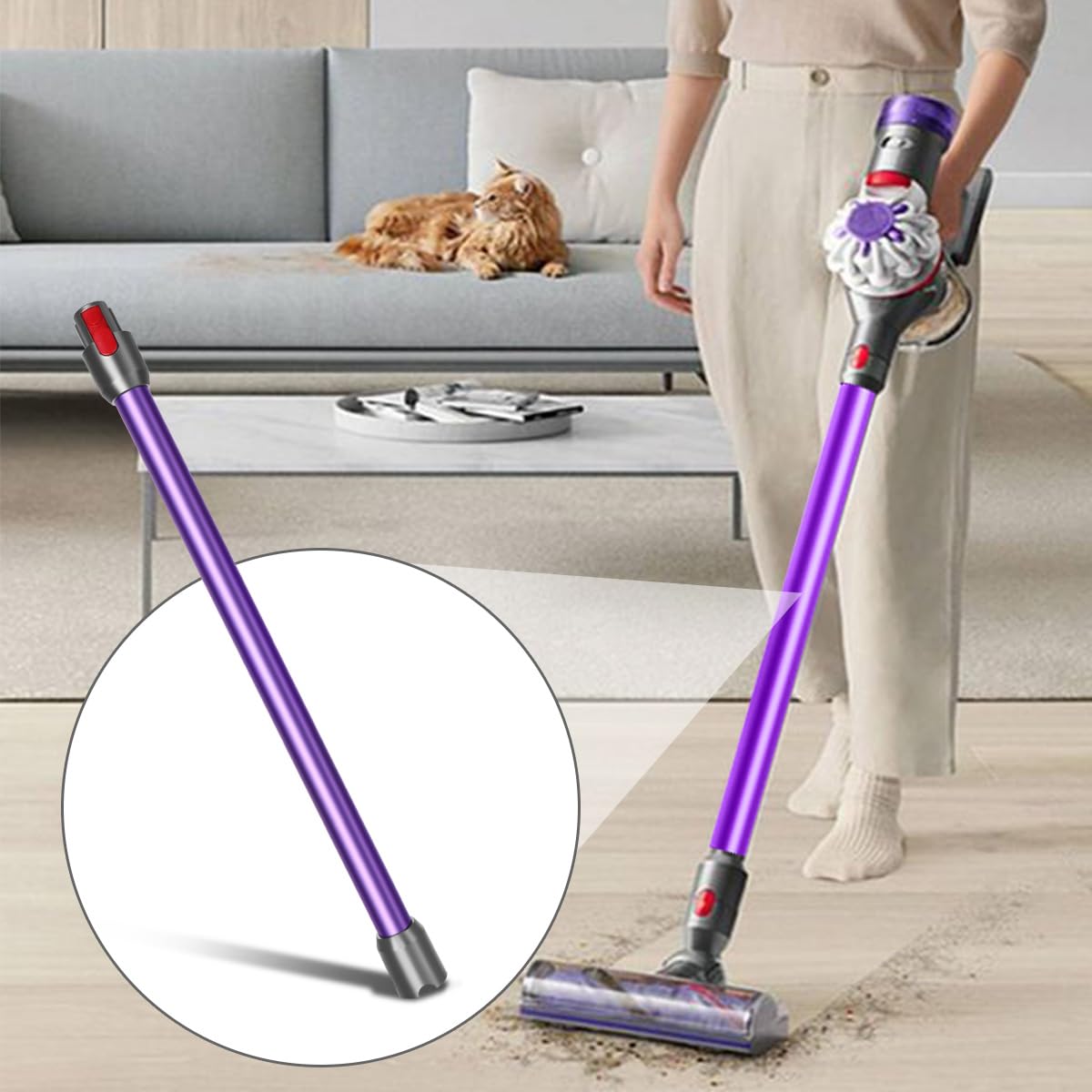 Verlängerungsrohr für Dyson V11 V15 V10 V8 V7 Stabstaubsauger, Ersatz Teleskoprohr Schnellspanner Verlängerungsstange Zubehör, 72cm（ lila）