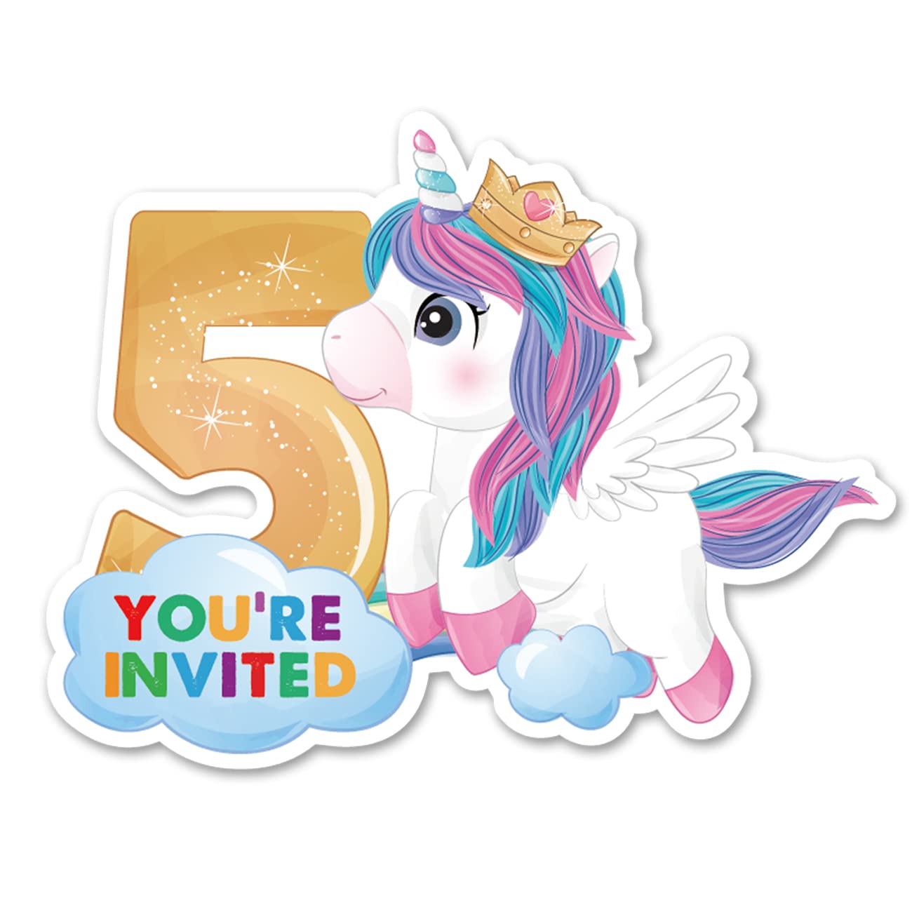 Opomzk Cute Unicorn 5th Party Invitations with Envelopes, 20 Set Unicorn Five Shaped Invitations Girl Fifth Birthday Kids Party Invites Supplies