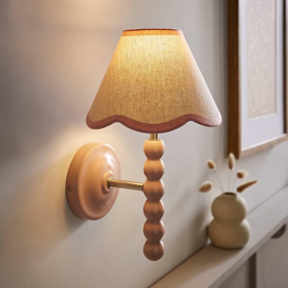 ValueLights | Bobbin Pair of Pink Wall Lights with Trim Scallop Shades | Wall Lights, Home Décor & Improvement Essential | Mains Wired