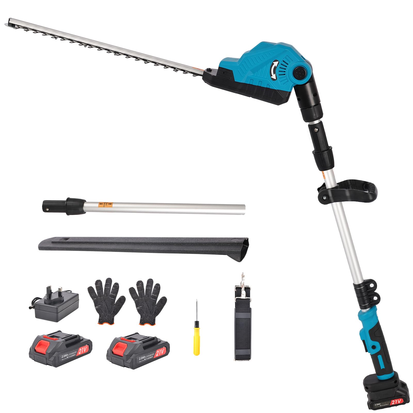 Cortasetos a batería 21 V – Cortasetos telescópico extensible con 2 pilas de 2000 mAh