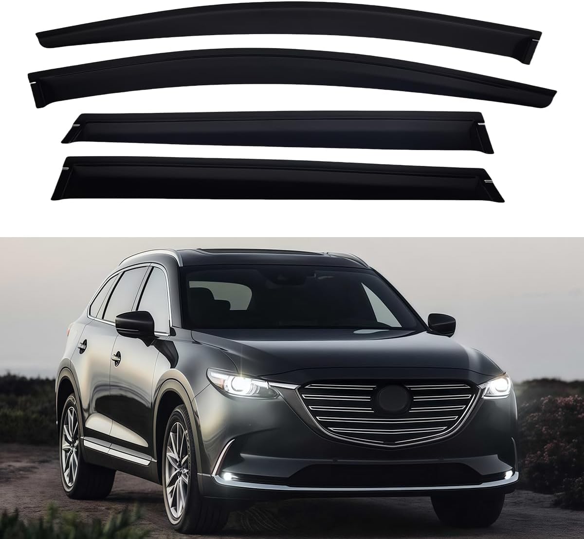 Window Visors for 2016-2023 Mazda CX9 CX-9?Rain Guards Sun Shields Window Deflector?Tape-On Style?4PCS