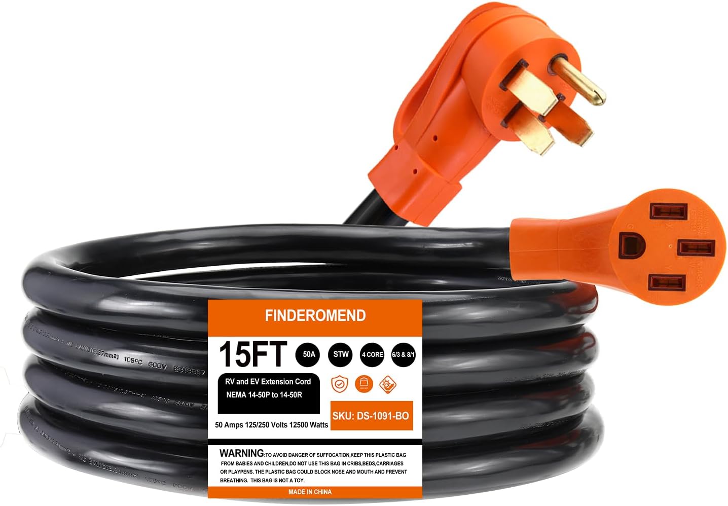Finderomend 50 Amp RV Extension Cord for EV, RV, Trailer, UL Listed