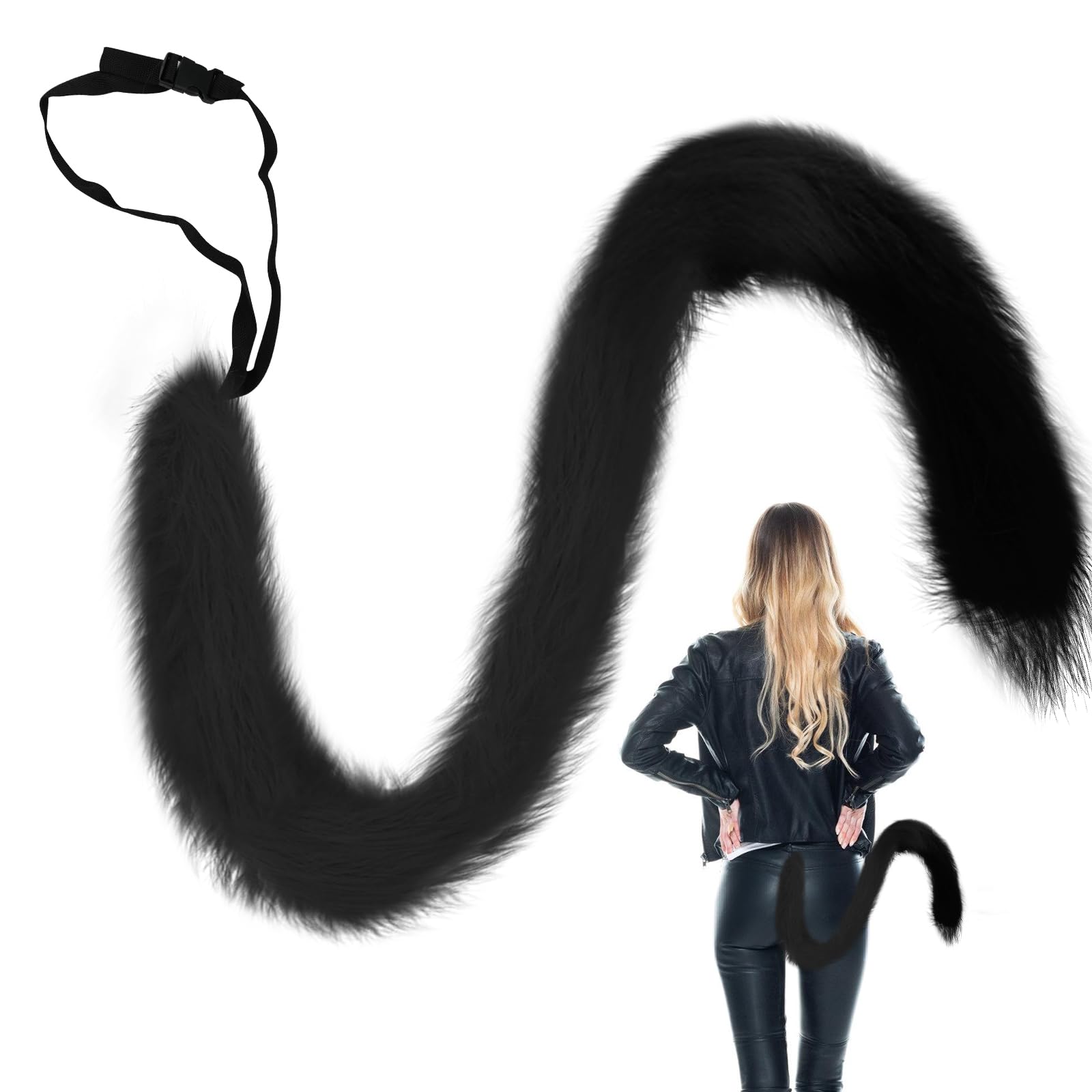GLAITC Plush Faux Fur Tail,Long Cat Fur Tail Fancy Dress Animal Tails Cosplay Party Animal Costume Dress Up Party Carnival Costume Prop for Adult Kids Halloween Dress Up,80cm in Length