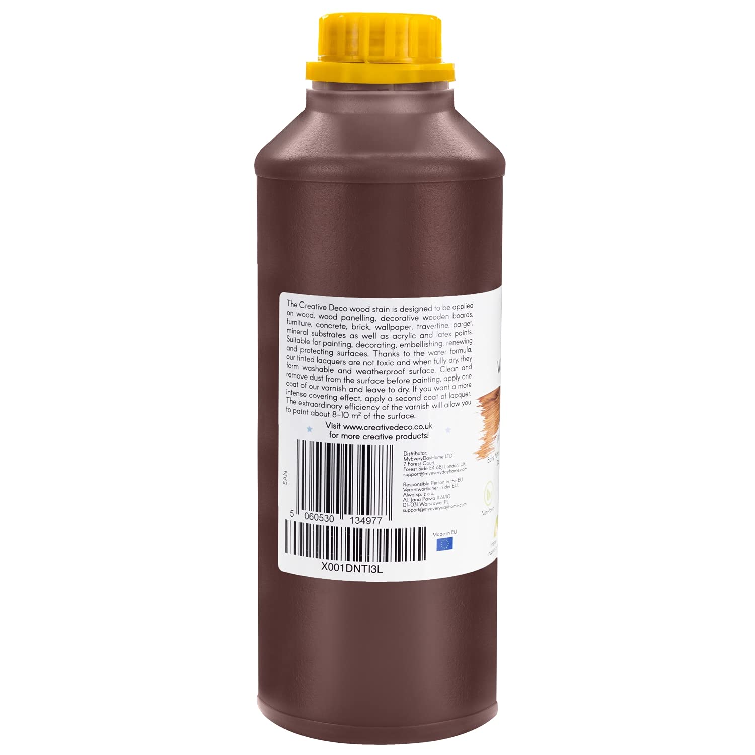 Creative Deco 1L Barniz Madera Interior Tinte al Agua | Color Roble Natural | 1L | Secado Rápido | No Tóxico | Para Paneles de Madera, Parquet, Hormigón, Ladrillo, Papel Pintado y Más | Alta Eficacia
