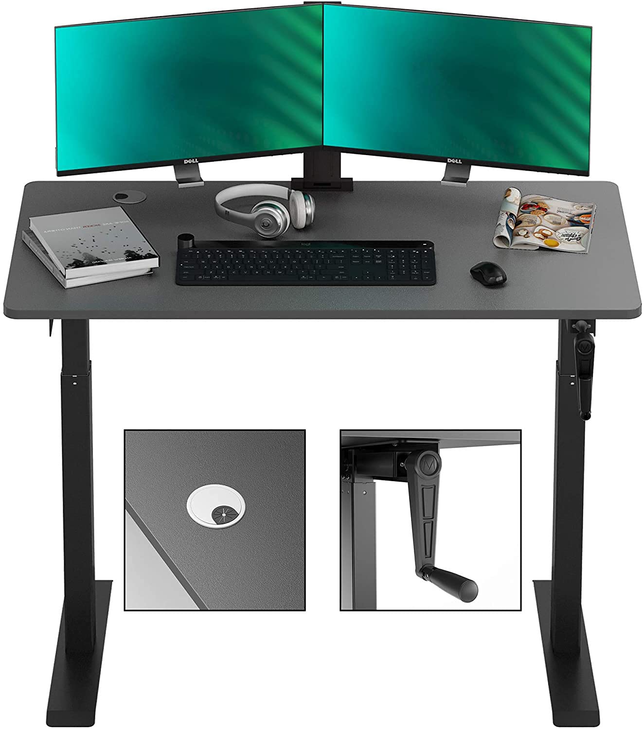 Buy 43'' Adjustable Desk with Crank Handle Sit Stand Desk, Ergonomic