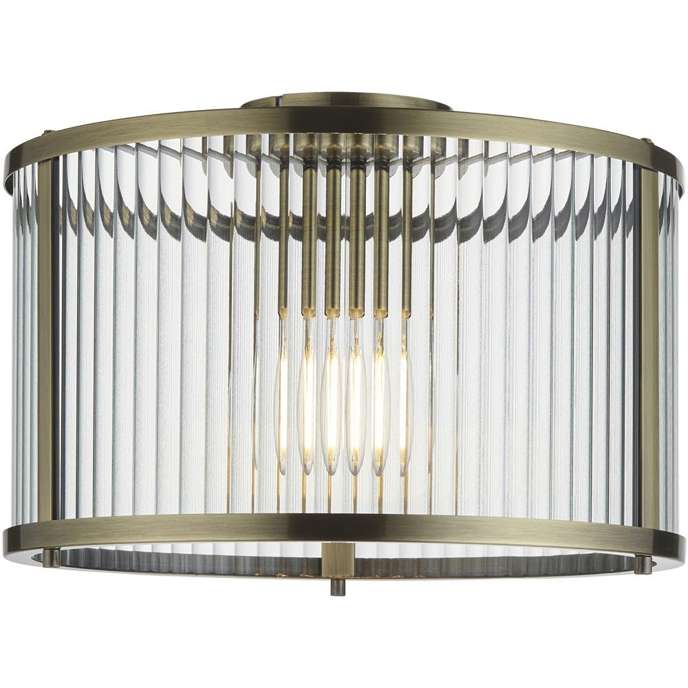 Loops Semi Flush Low Ceiling LightAntique Brass & Clear Ribbed Glass10W Max Led E27 from B&Q