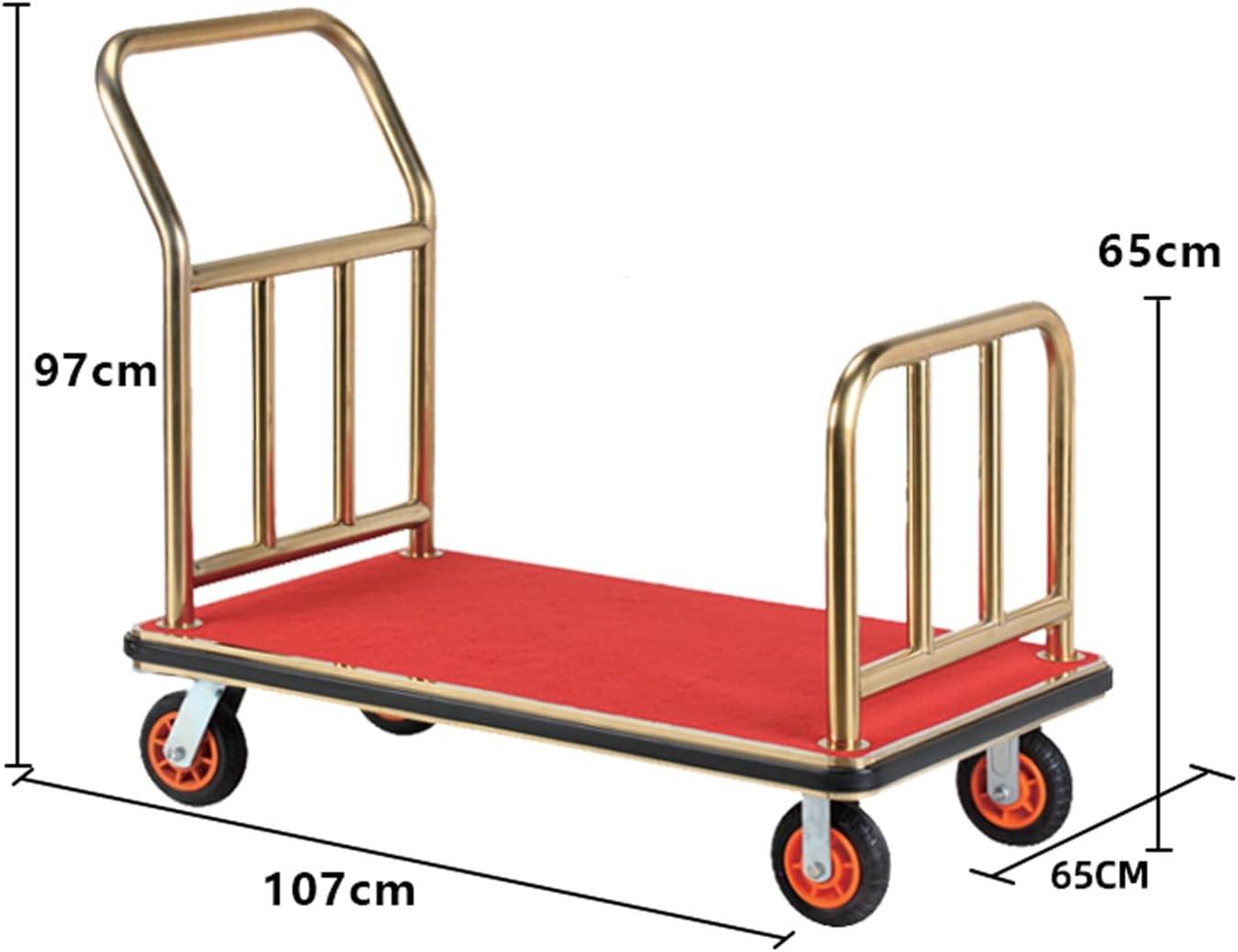 Hotel Luggage cart Hotel Concierge Luggage Cart Platform Trolley with Silent Swivel Casters 200kg Capacity Flatbed Service Cart with 2 Side Handrails