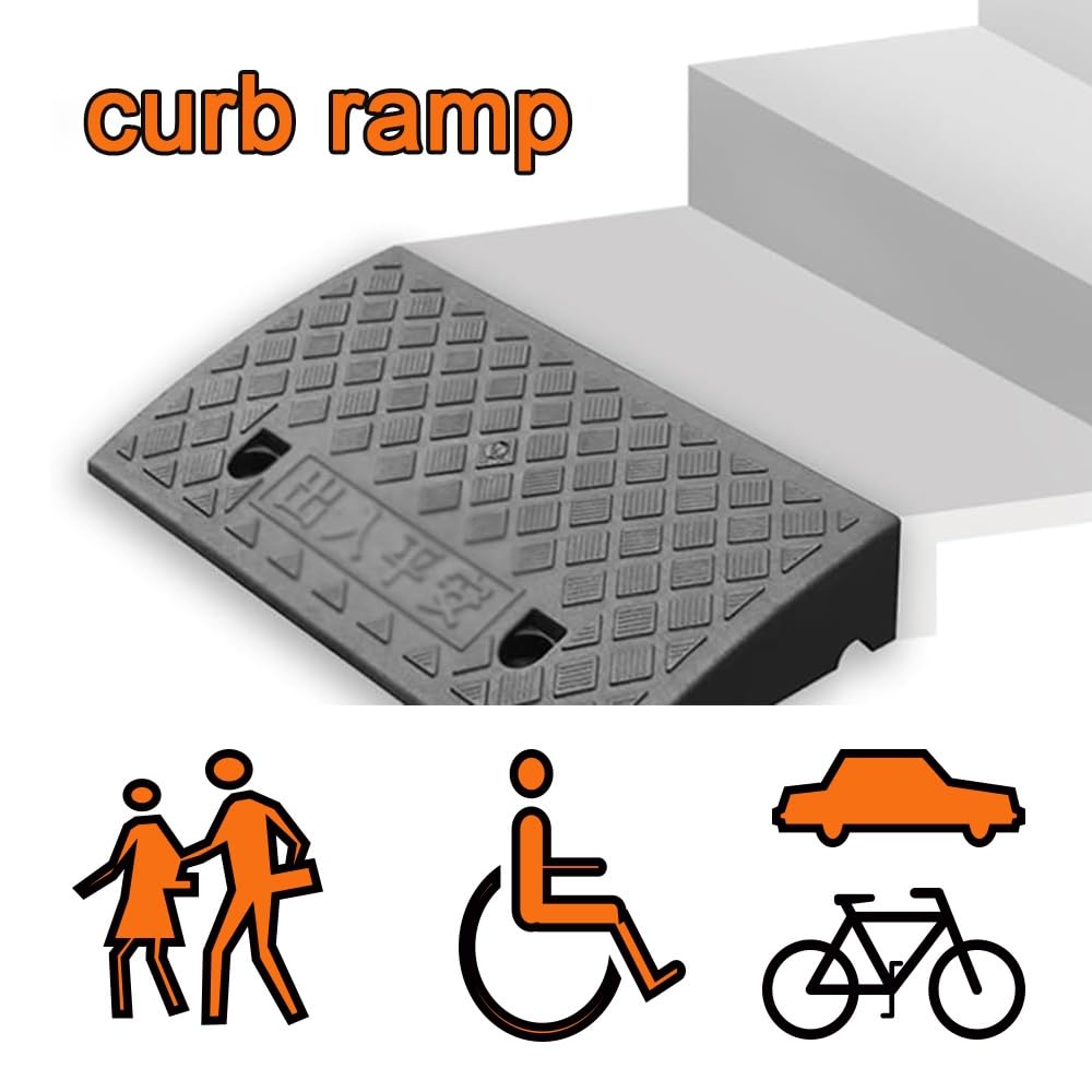 Rampe De Seuil De Porte Rampes De Trottoir 3cm 4cm 5cm Rampes De Bordure en Plastique Rampes De Seuil Robuste, Rampe De Garage Antidérapante(Yellow,4" Rise/10cm)