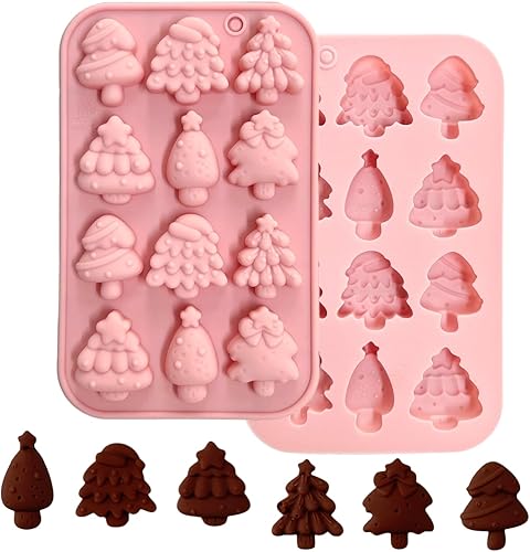 Orapink Molde para árbol de Navidad, 1 pieza de 12 cavidades de silicona en forma de árbol de Navidad, chocolate, caramelo, gelatina, molde para