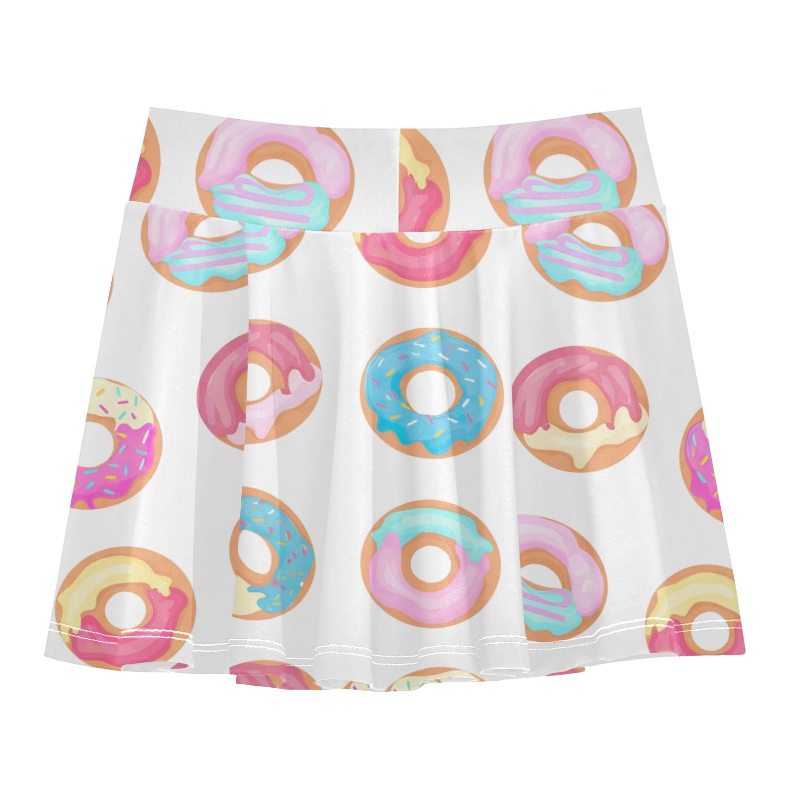 CHIFIGNO Little Girls Skorts High Waisted Tennis Skirts with Shorts Flowy Athletic Sport Skort Cute Pastel Donuts White Size 5-6