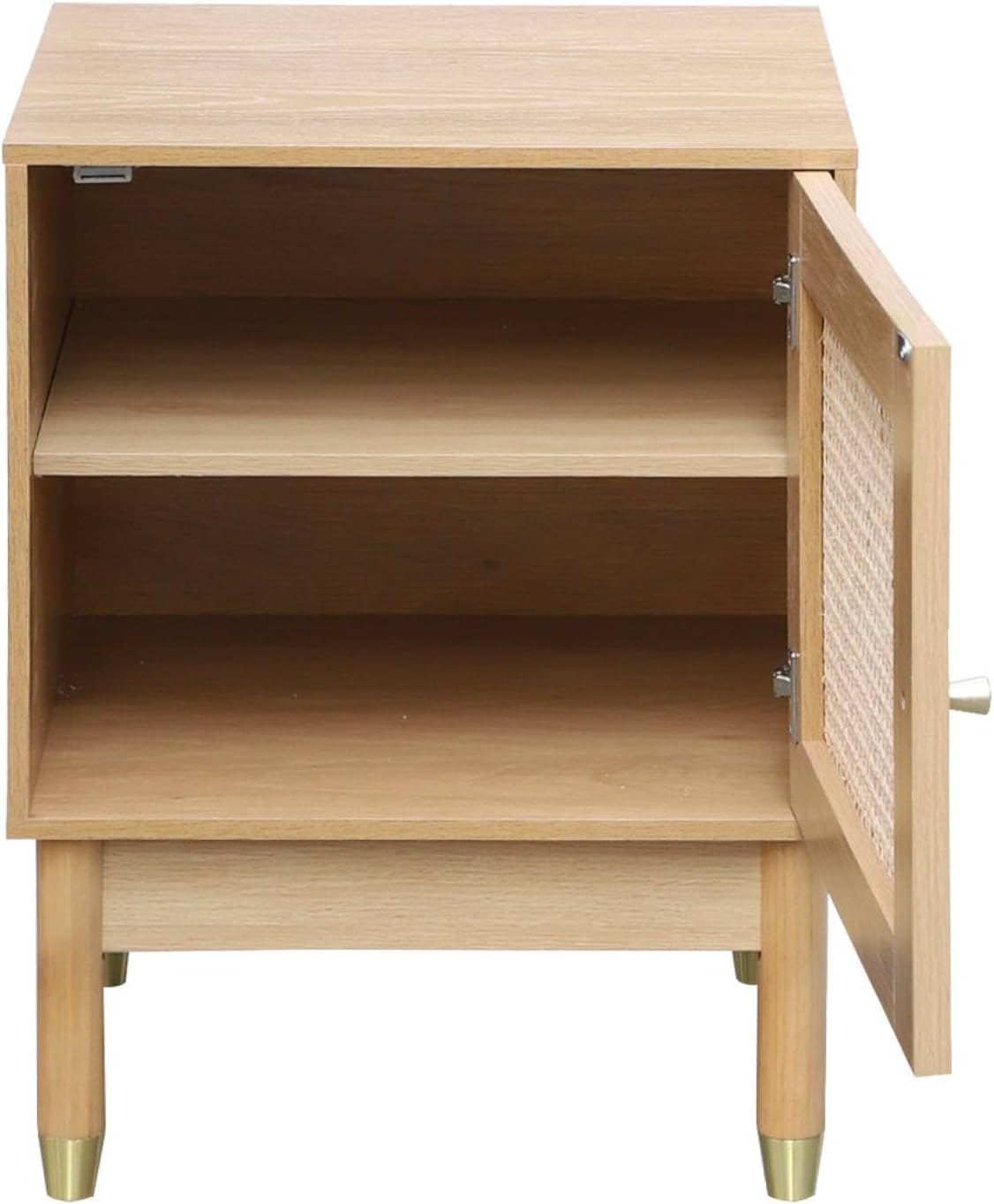 Sweeek Judith nightstand with its cane door open, revealing an internal shelf.