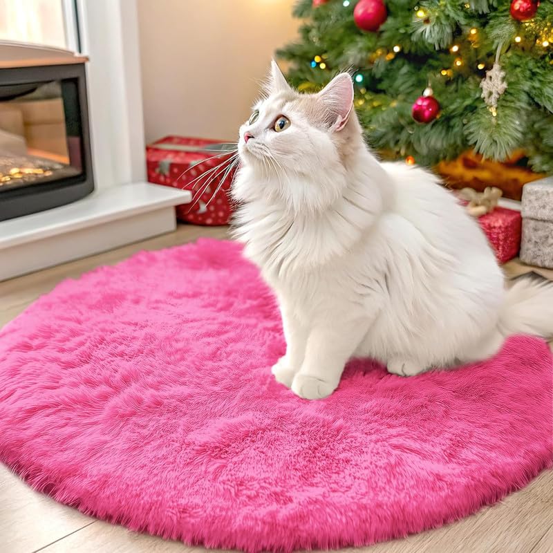 Image of Round Plain Fur Rugs for Hall and Drawing Room 7x7 Feet Baby Pink
