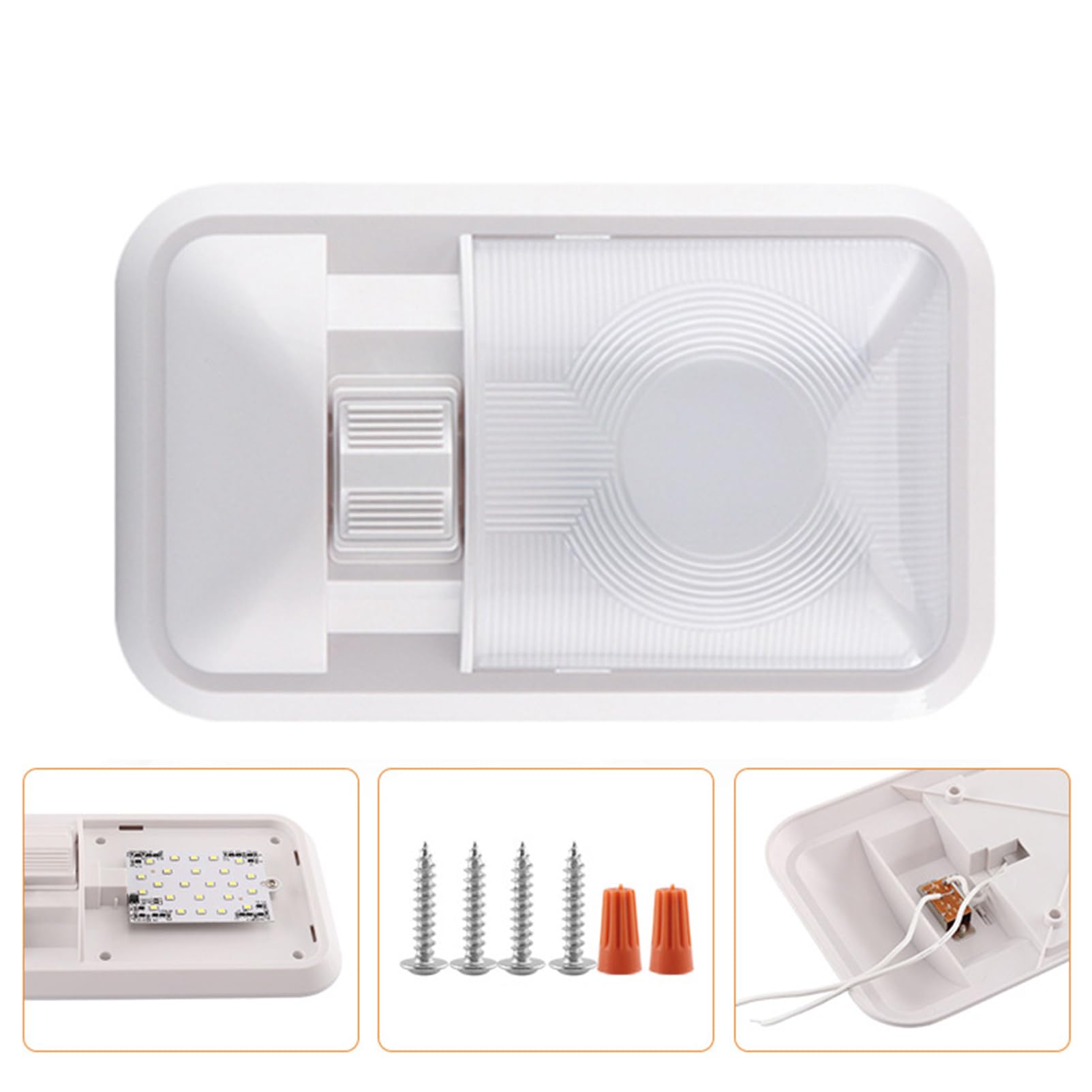 Lampa sufitowa do kampera, 12 V LED, kopułkowa lampa do czytania z przełącznikiem, pojedyncza, naturalna biała oprawa oświetleniowa do przyczepy kempingowej, kampera, łodzi, samochodu