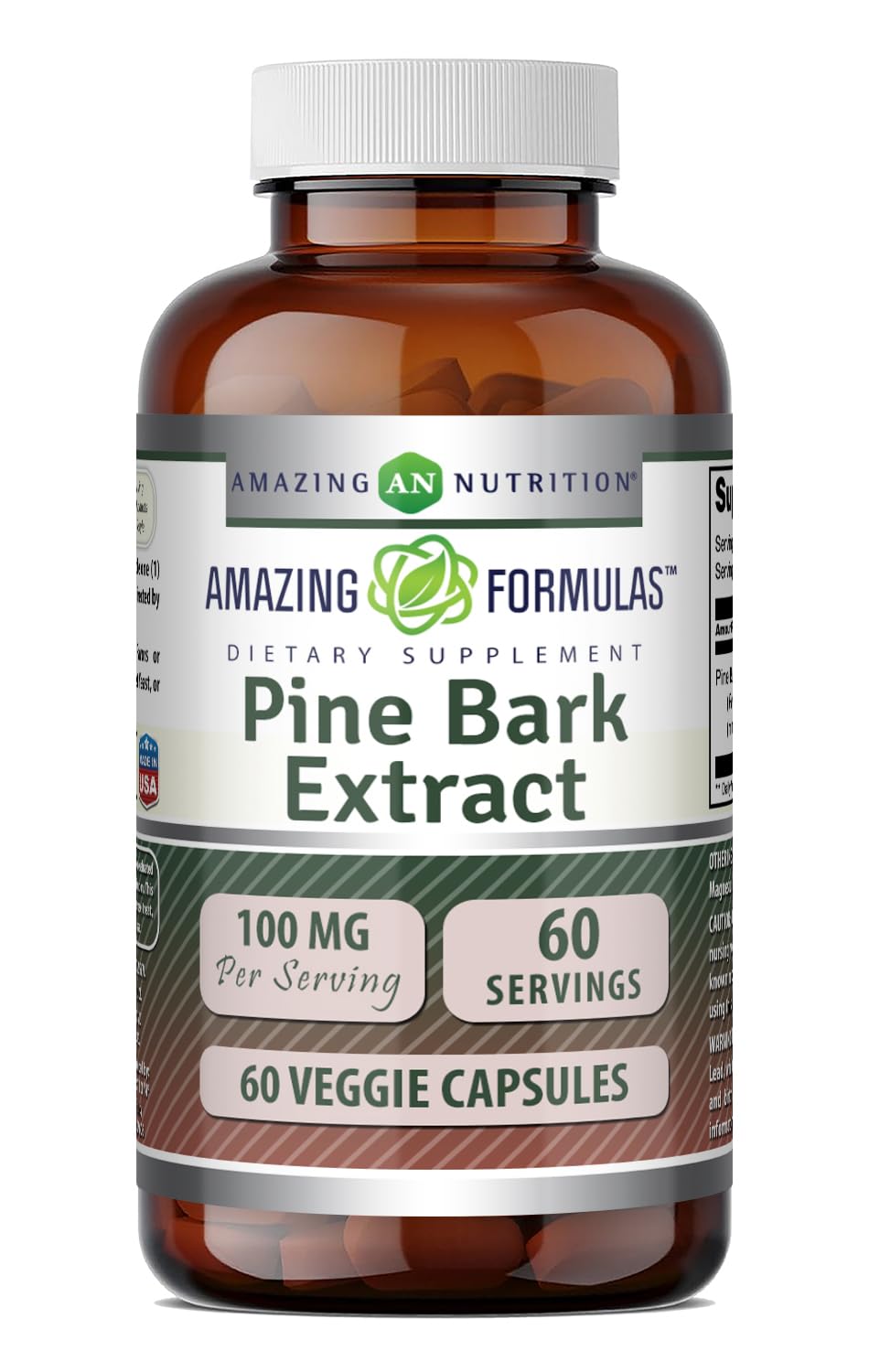 Amazing Formulas Pine Bark Extract 100 Mg | Vegetarian Capsules Supplement | Non-GMO | Gluten-Free | Non-GMO | Gluten-Free | 1 Pack | 60 Count