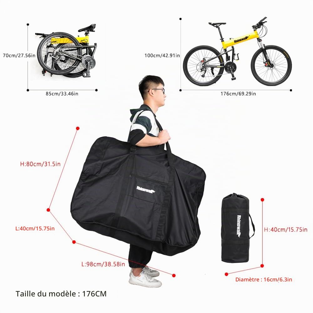 UBORSE Housse de Roue VTT Pliable 26 Pouces Étanche Sac de Transport Vélo Pliant Grand Imperméable Sac de Voyage pour VTT, Cyclisme,Voyage, Air, Train Noir