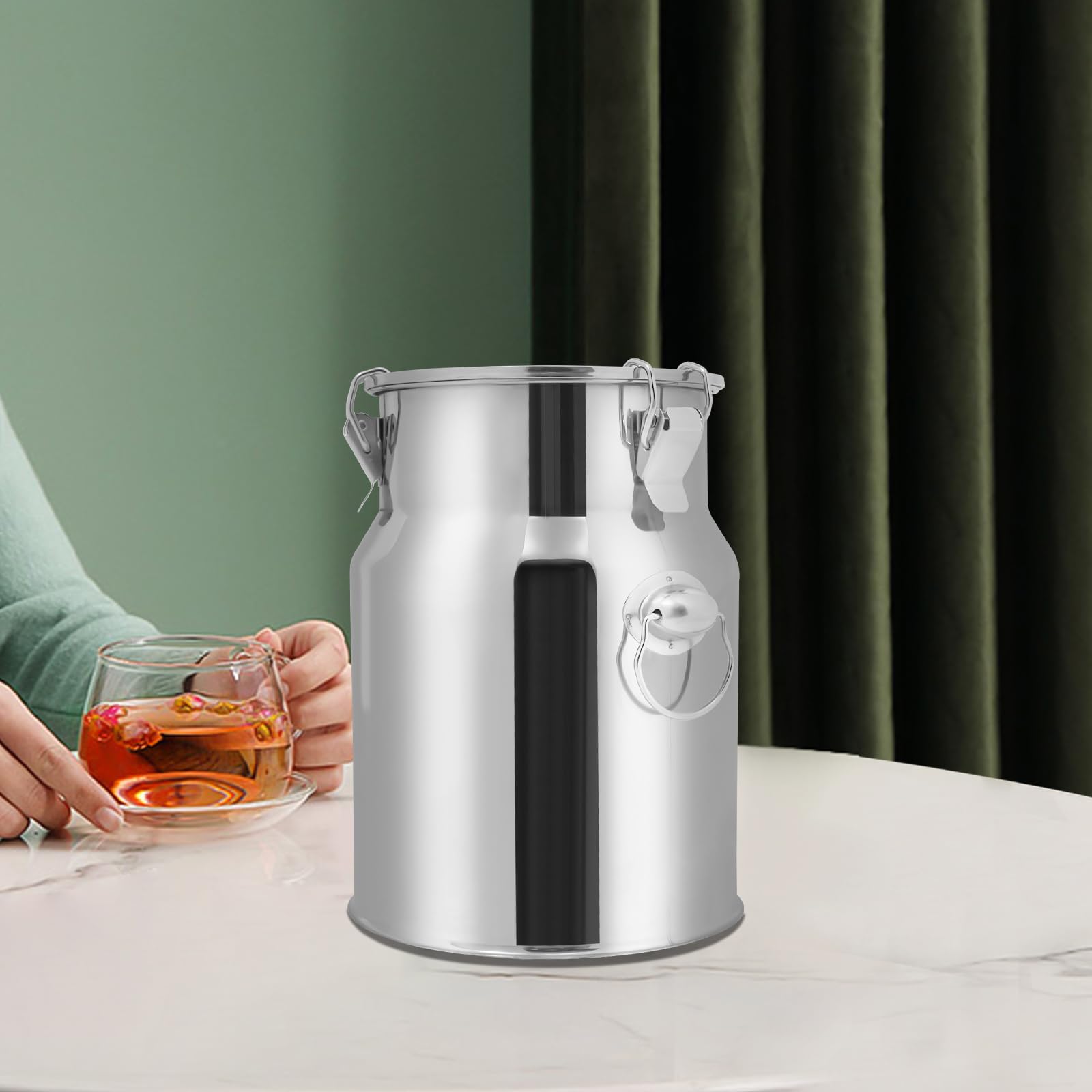 Jarra de leche de acero inoxidable de 5 litros, hermética (201) con cierre de cuatro puntos y junta de silicona, para leche, vino, aceite, zumo, almacenamiento de alimentos con gran capacidad para el