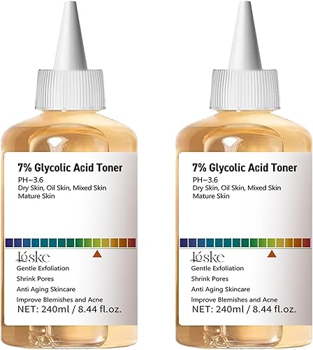 Tónico de ácido glicólico al 7%, tóner facial exfoliante e hidratante para una piel suave, fórmula suave con pH equilibrado para minimizar los poros