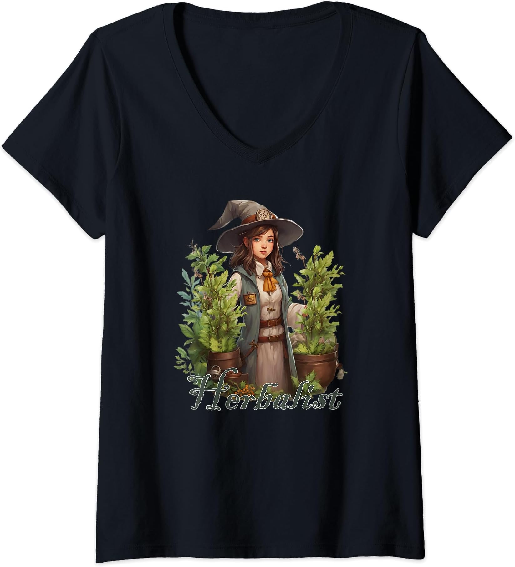 Womens Herbalist Plant Medicine Medicinal Witch Holistic Healer V-Neck T-Shirt