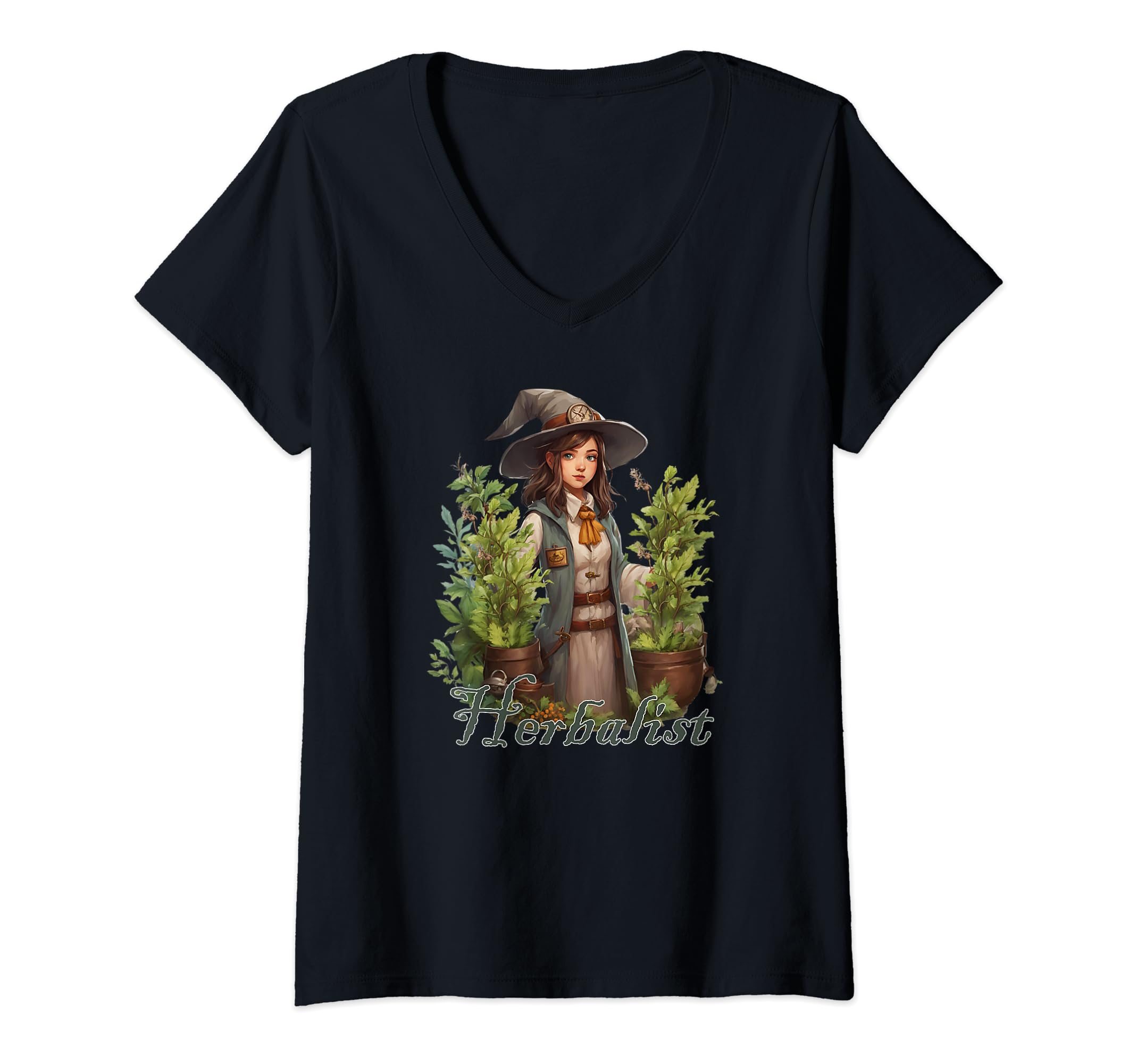 Womens Herbalist Plant Medicine Medicinal Witch Holistic Healer V-Neck T-Shirt