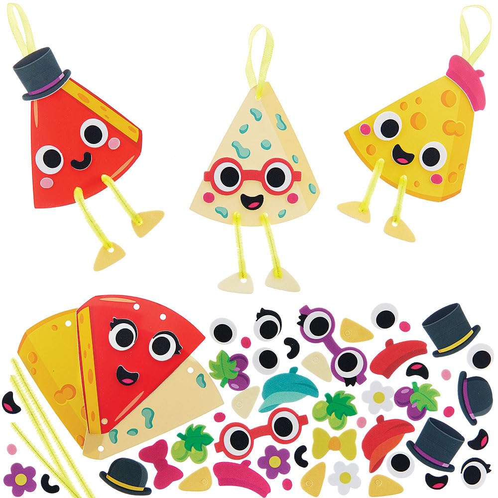 Baker Ross VC120 Cheese Mix & Match Decoration Kits - Pack of 8, Foam Cheese Hanging Crafts