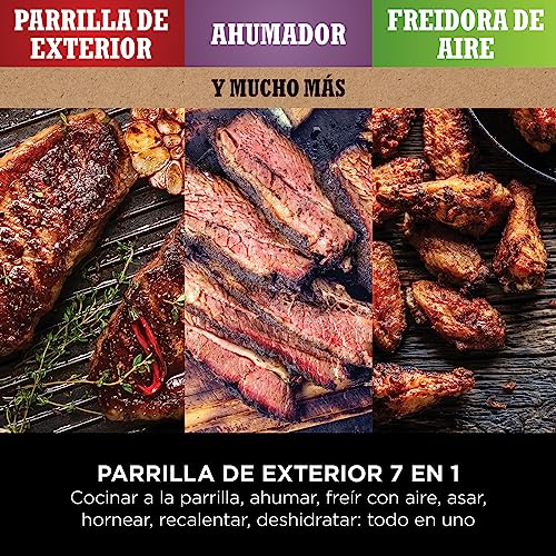 Ninja Woodfire Parrilla eléctrica de exterior y freídora de aire, 7 en 1, Air Fry, Smoke, Roast, Bake y otras funciones, resistente a la intemperie, antiadherente, portátil, gris/negro, OG701EU - imagen 3