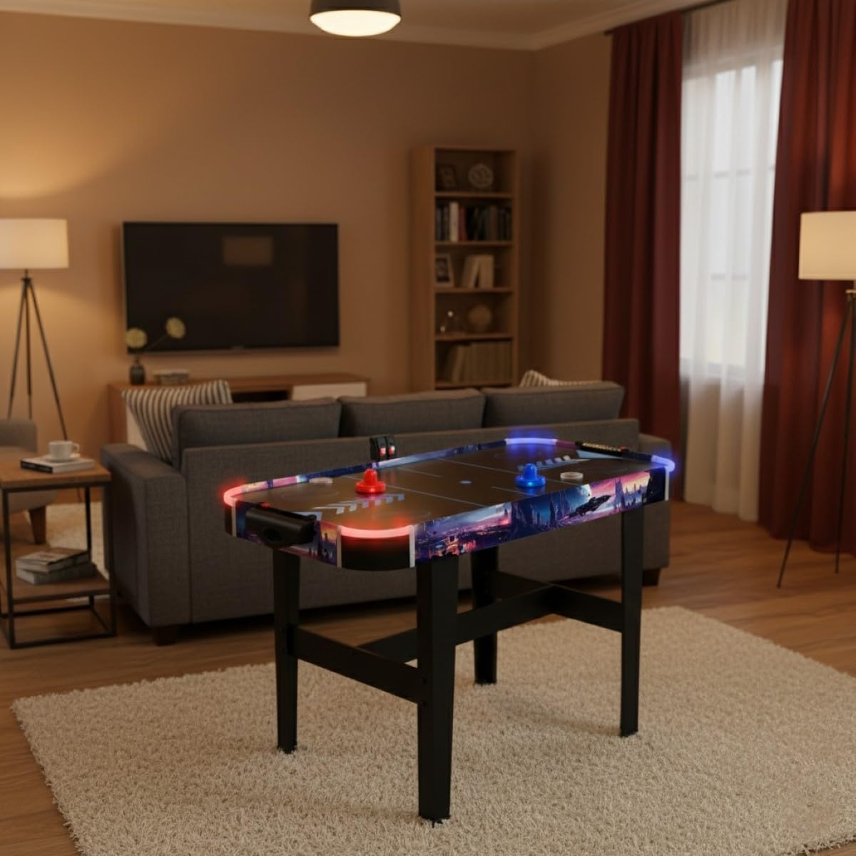LED-Airhockey Spieltisch von FASports, Air Hockey Kinder/Jugendliche ab 8 Jahren, Airhockey Spieltisch mit Luft inkl. leuchtende Pusher und Pucks
