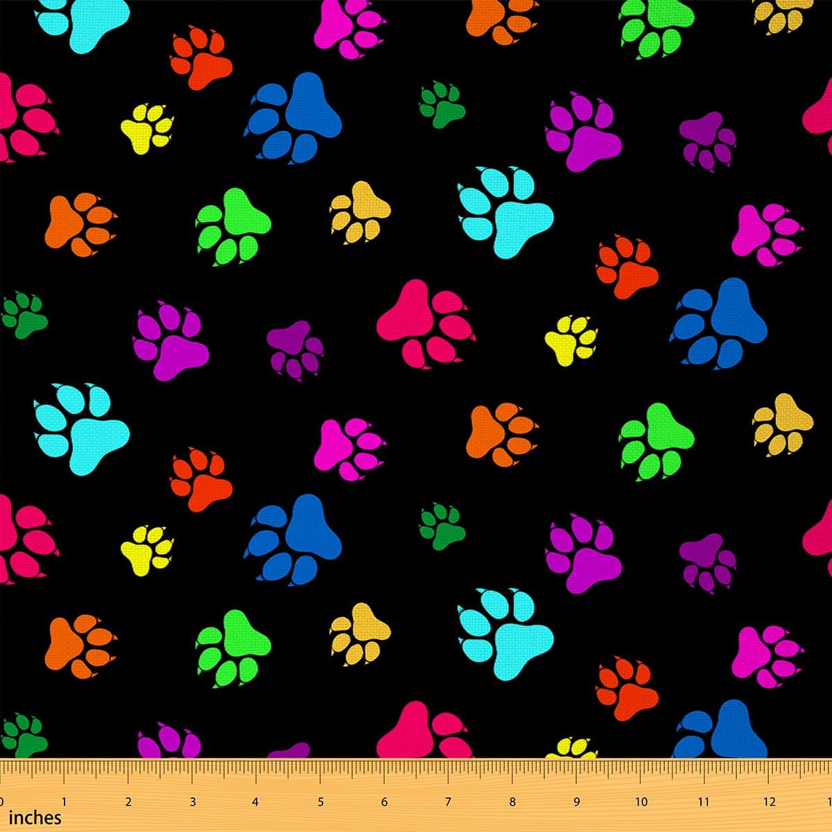 Cartoon Dog Fabric by The Yard,Cute Cat Claws Waterproof Outdoor Fabric,Neon Paw Prints Upholstery and Home Accents for Kids,Watercolor Pet Animal DIY Art Decor,3 Yards,Green Blue Purple Red