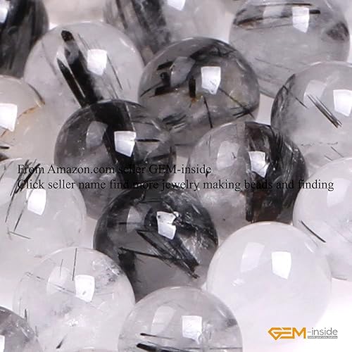 Miniatura 421 de GEM-Inside - Cuentas sueltas de piedra de lava negra natural de 0.315 in para hacer joyas, 15 pulgadas Cordierita de grado A