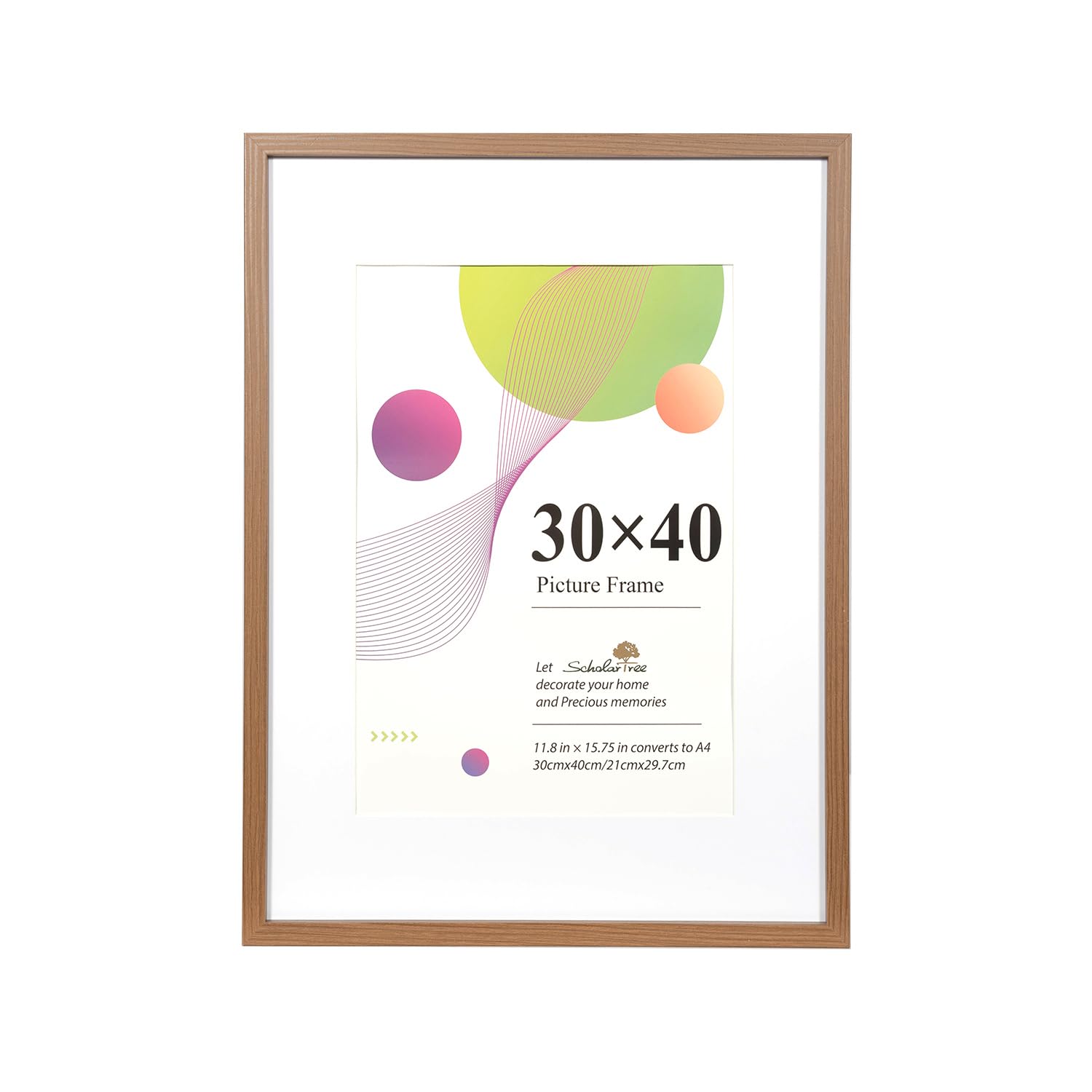 Scholar Tree 30x40 Picture Frame - 1 Pack Brown,12x16 picture frame, Wooden Photo Frames with A4 Mount,with Wall Hanging