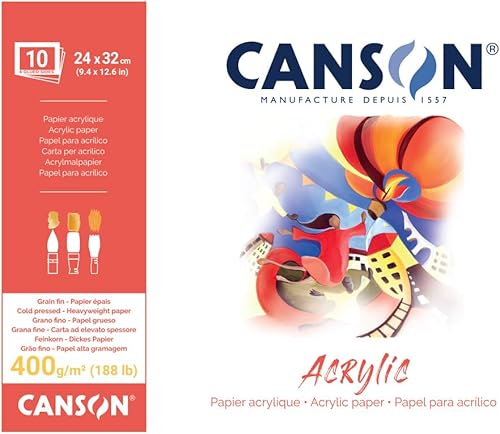 Canson Bloque de papel acrílico de 14.11 ozm que incluye 10 hojas, tamaño 9.4x12.6 in, textura de grano fino