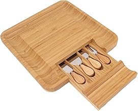 Conjunto de Tábua de Queijos, Tábua de Charcutaria de Bambu Deslizante Grande Prato de Queijo Servindo Bandeja de Charcutaria Com Faca de Talheres, Conjunto de Presente de