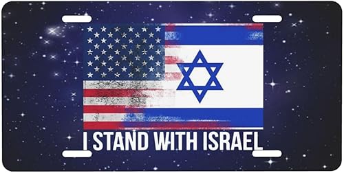 Marco para placa de matrícula con bandera estadounidense de Israel con bandera de Israel, 6 x 12 pulgadas, cubierta para placa frontal