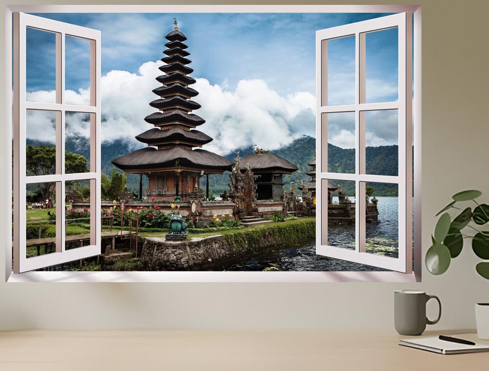 JVERF - JZZC06551 Indonesia Temples Coast Ulun Danu Bali| Self-Adhesive Open Window Wall Sticker