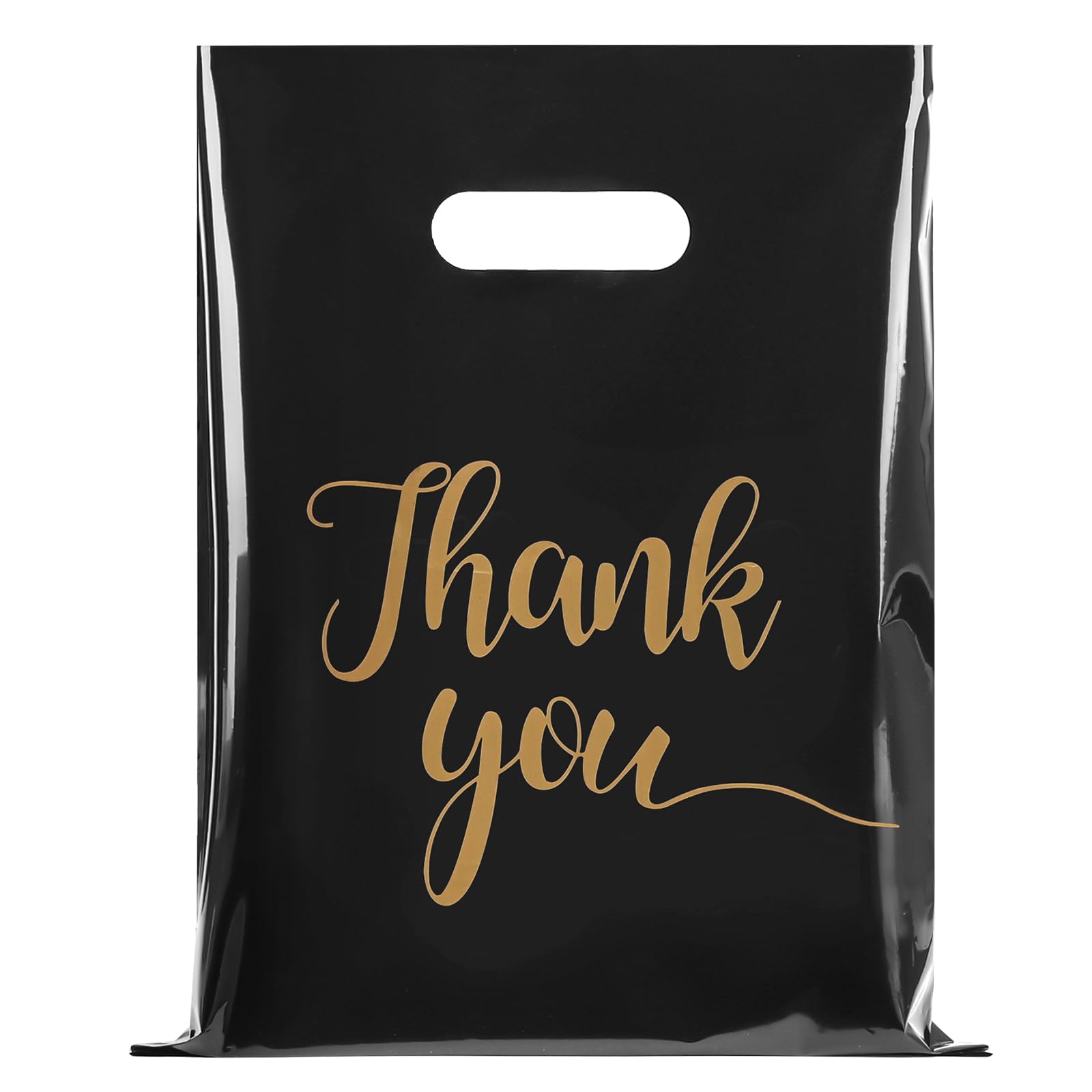 Ohuimrt Thank You Bags for Small Business, 9”x12”, Black, 100 PCS | Extra Thick, 2.36 Mil, With Handles, Plastic Merchandise Shopping Bags, For Retail