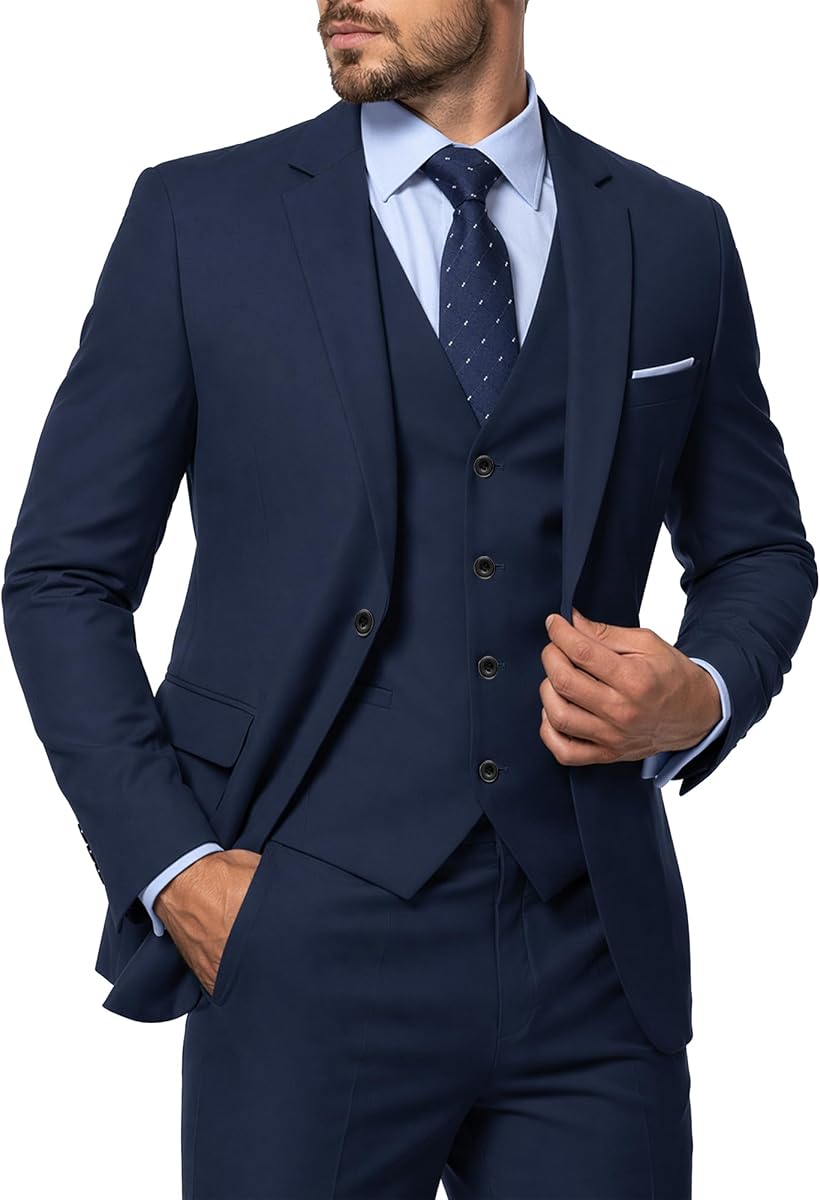 Men's Suit 3 Piece Slim Fit One Button Blazer Jacket Vest Pants Tuxedo Set for Party Wedding Business and Dinner