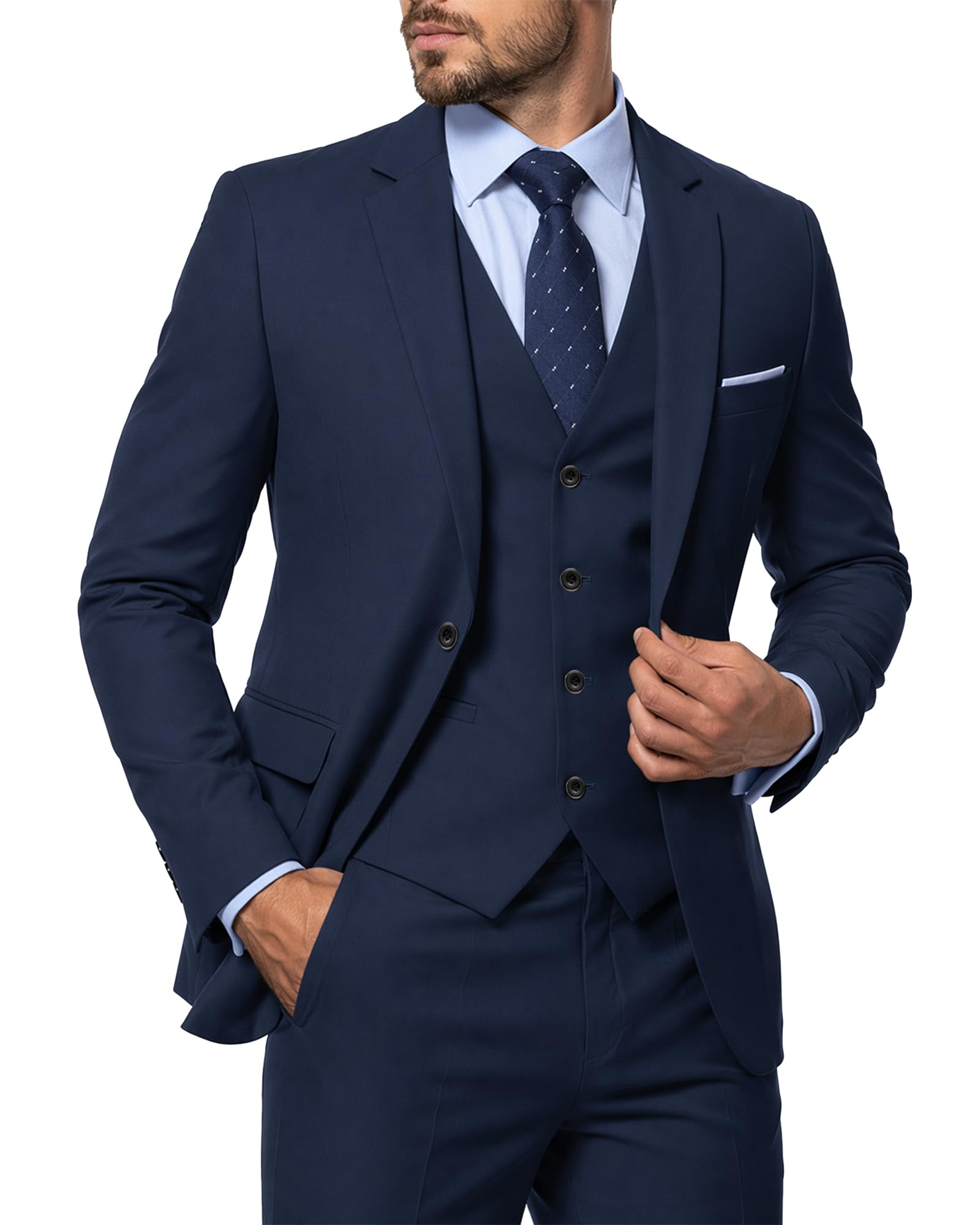 MY'S Men's 3 Piece Slim Fit Suit with Tie, Solid Color Jacket Vest and Pant Global Recycled Standard Global Recycled Standard Global Recycled Standard