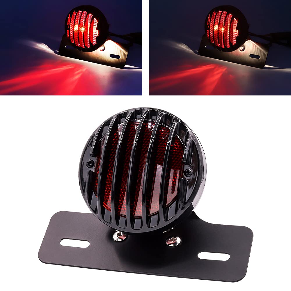 Fanale Posteriore Moto Rotondo Nero, Fanale Posteriore Universale Moto Luce Targa Luce Stop con Staffa 12V