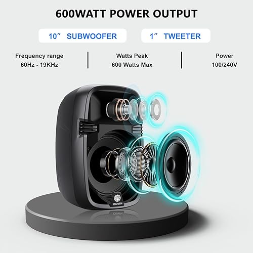 Miniatura 3 de Sistema PA portátil de 8 canales con Bluetooth, micrófono, 2 soportes para altavoces, USB, efectos de reverberaciónretardo, perfecto para eventos al