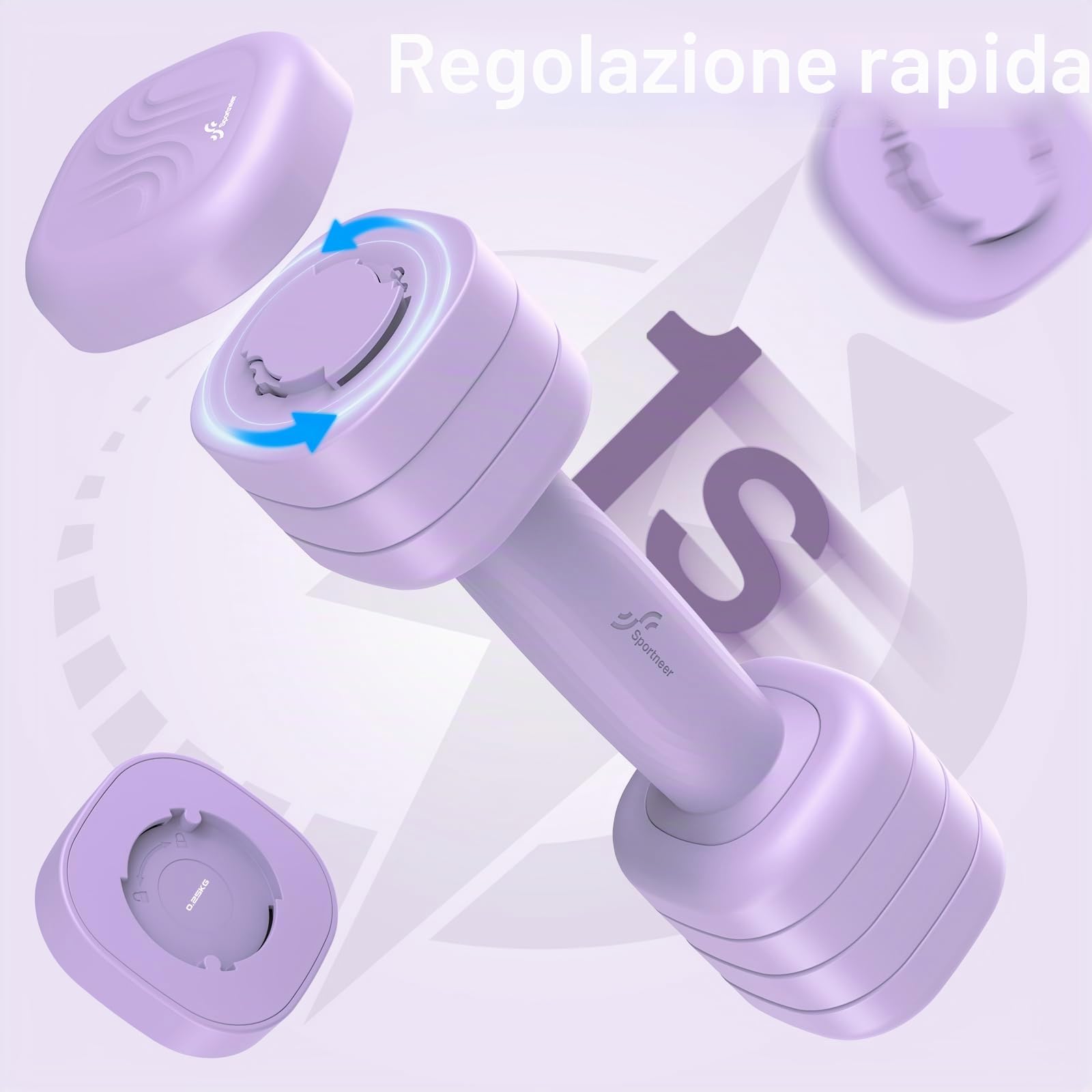 Sportneer Set di manubri regolabili da donna, set da 2 manubri da 1 a 2,5 kg, set di manubri regolabili 4 in 1, attrezzi per il fitness per la casa, per l'allenamento della forza, regalo