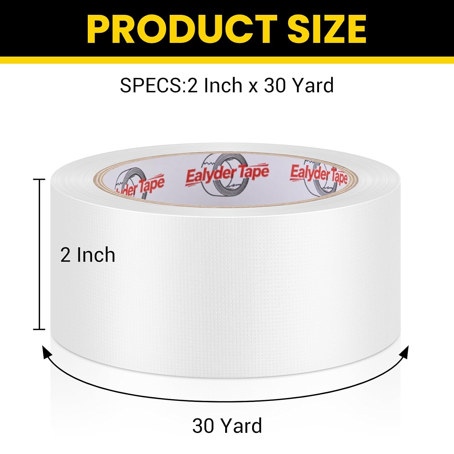 Heavy Duty Duct Tape 2" x 30Yd Waterproof Cloth Tape 1 Roll White