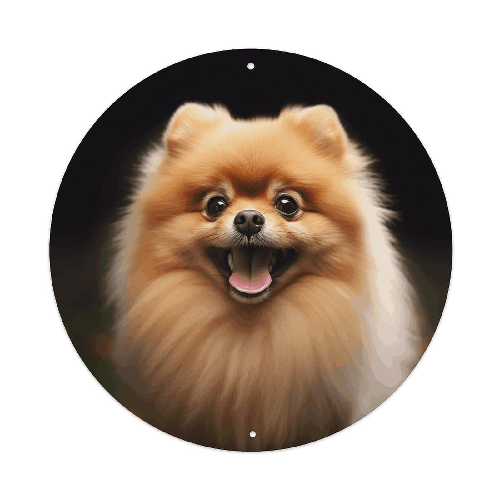 LZQPOEAS Pomeranian Round Aluminum Wall Art Sign, Metal Indoor Wall Decor with Holes, Durable Circular Aluminum Plaque for Home, Bar, Cafe, Living Room, And Office Decoration