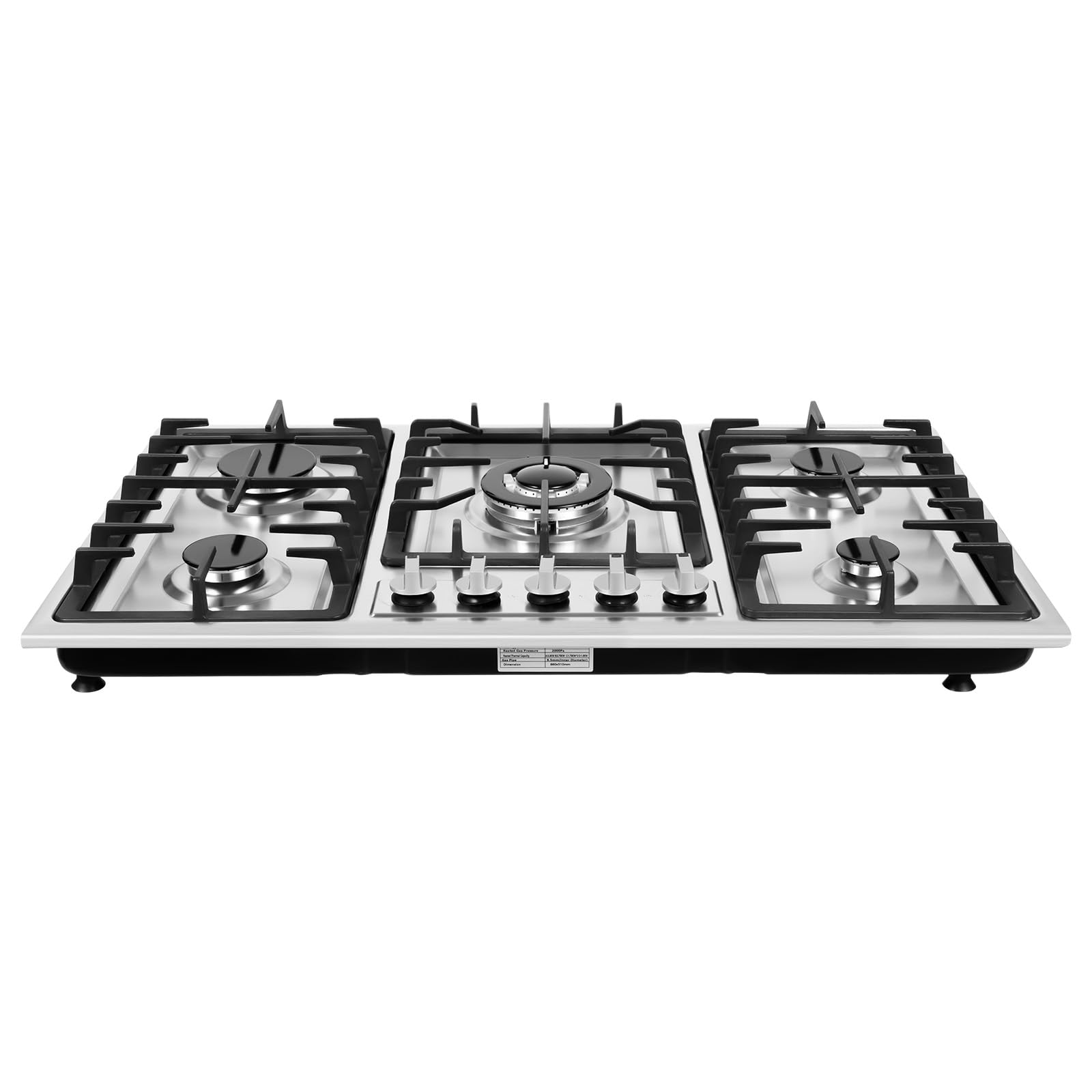 Piano Cottura a Gas - 5 Teste in Acciaio Inox, 5 Zone da Incasso, Fornello per Gas Naturale e Propano