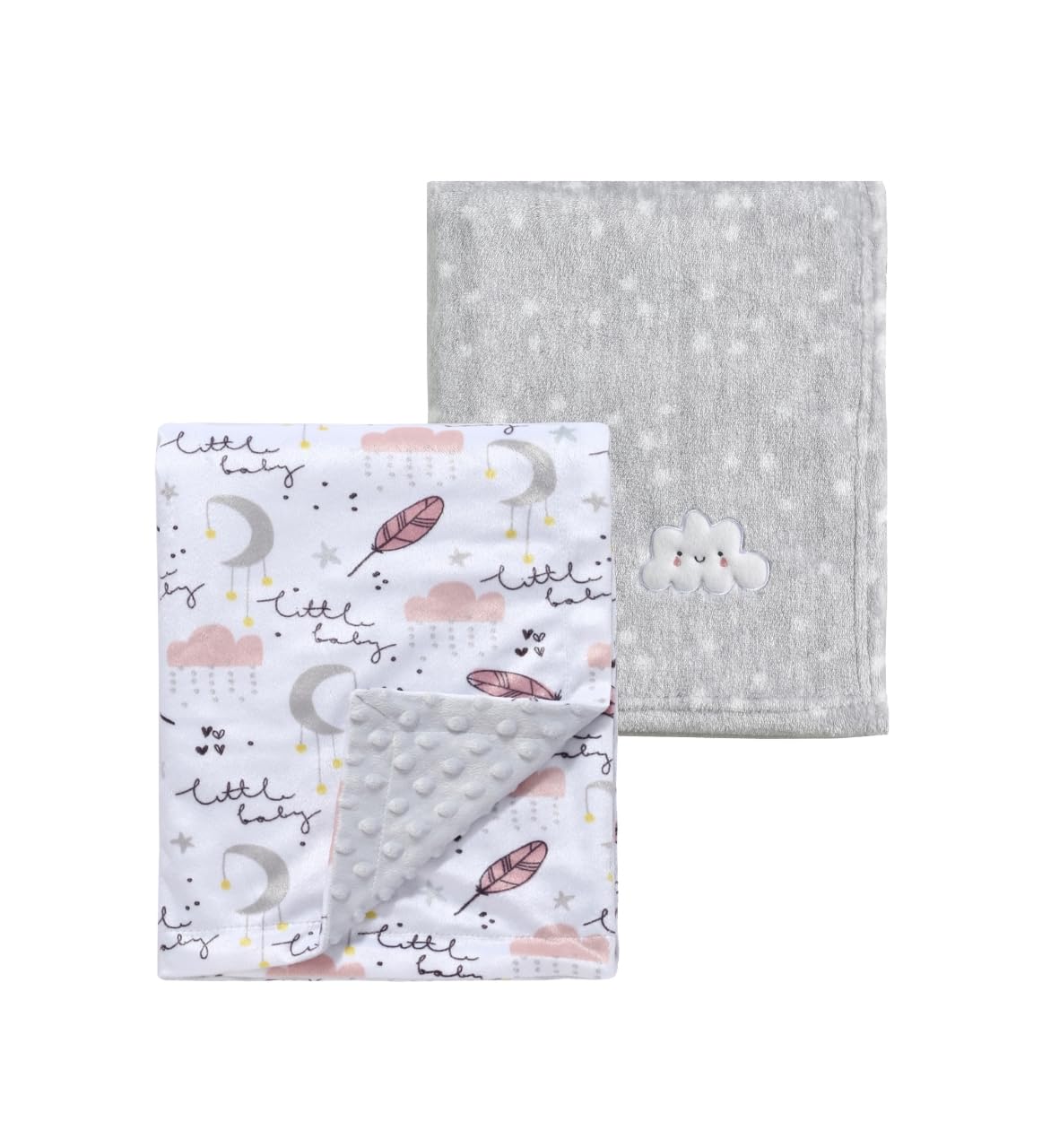 CREVENT 2Pcs 75cmX100cm Cute Cozy Fluffy Warm Baby Blankets for Infants Toddlers' Bedding Crib Cot Stroller - Grey Cloud + Mink Feather
