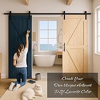 Vista 2 de S&Z TOPHAND 24in x 84in Double Unfinished British Brace Knotty Barn Door with 8FT Sliding Hardware Kit/Solid Wood/Double Surfaces
