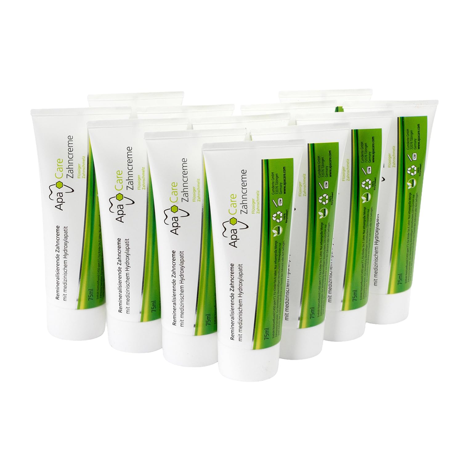 ApaCare Dentifricio rimineralizzante con smalto liquido | 12 x 75 ml | Dentifricio con idrossiapatite medicinale e fluoro