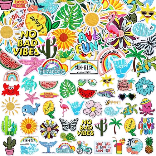 Thiccywoov 80 Pcs Summer Iron on Patches Hawaiian Beach Theme Applique